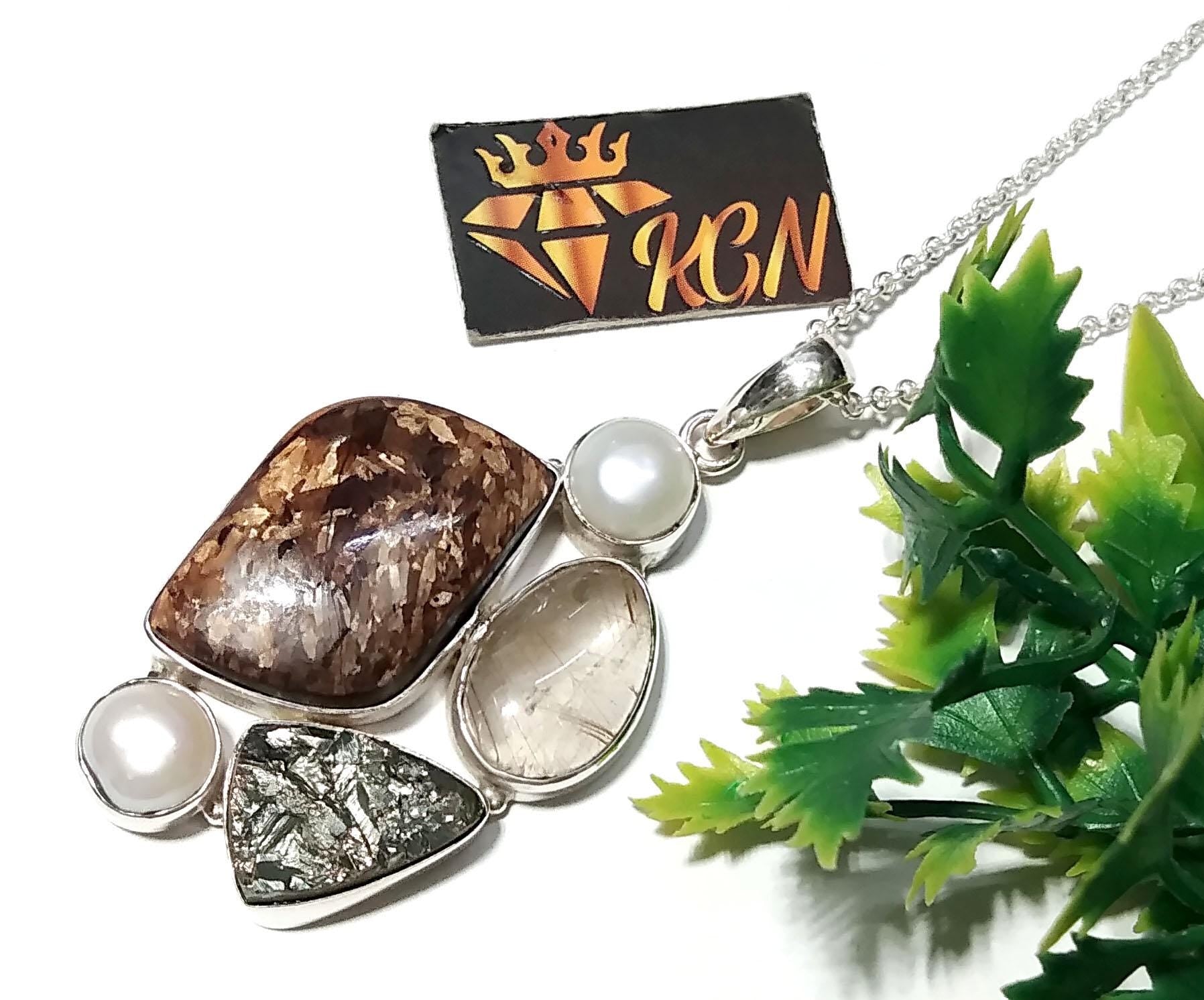 ALL Natural Gemstone Pendant, Bronzite With Real Multi Stone Pendant, 925 Starling Silver Jewelry Pendant, Handmade Making Stylish Pendant